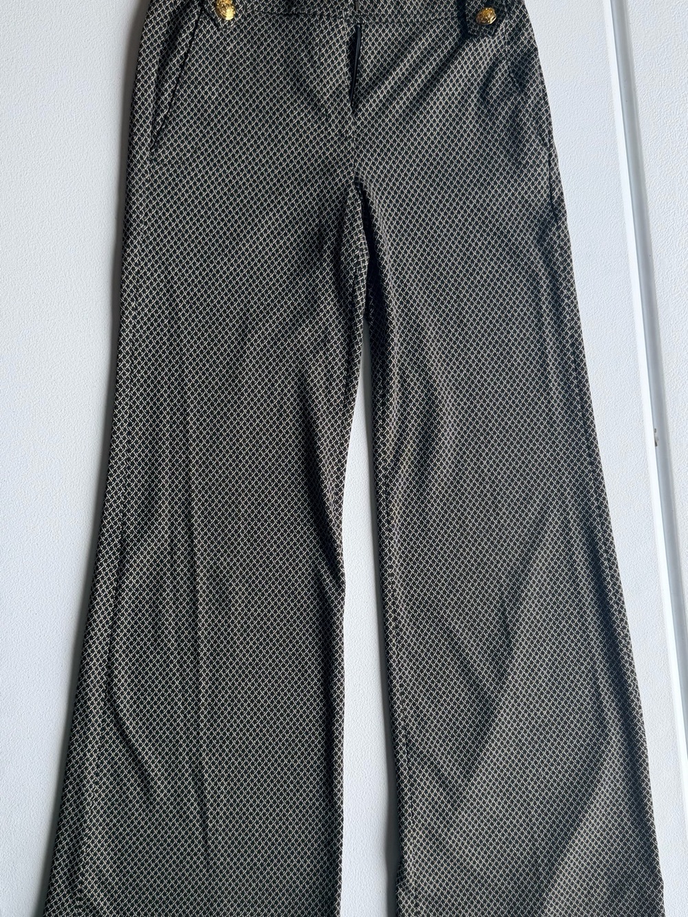 Wide Leg Patterned Dress Pants - Black & Gold